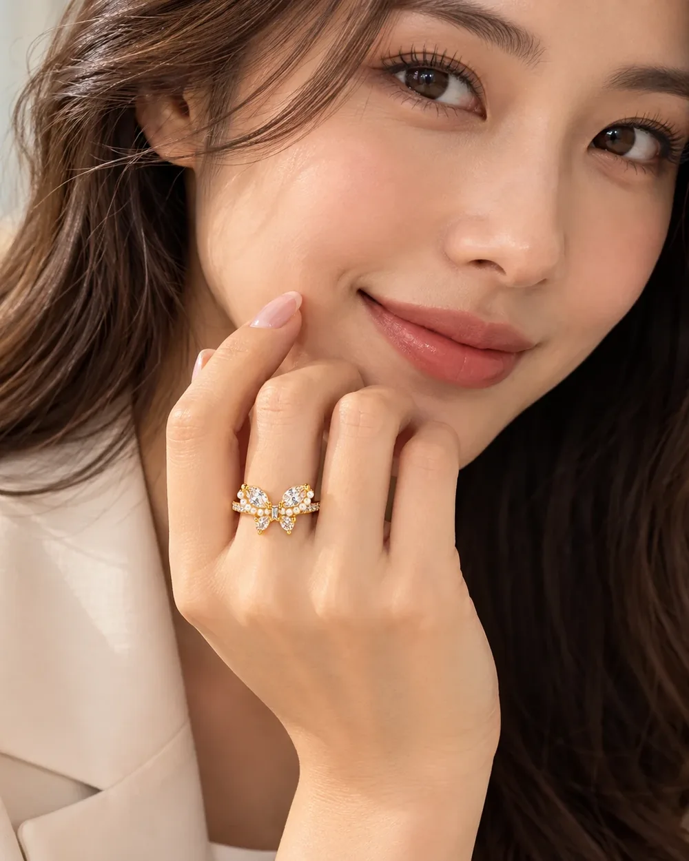 Butterfly Pearl Ring, handcrafted jewelry
