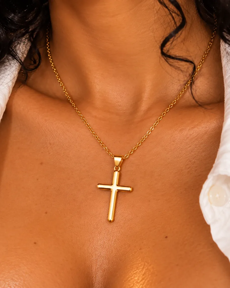 Polished Gold Cross Pendant, handcrafted jewelry