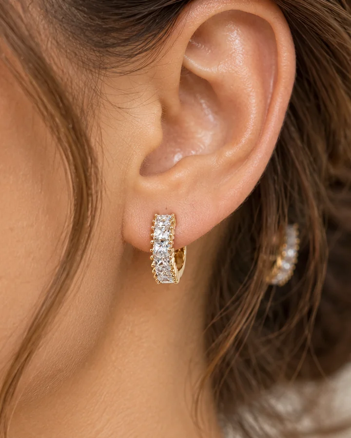 Princess Stone Huggie Earrings, handcrafted jewelry