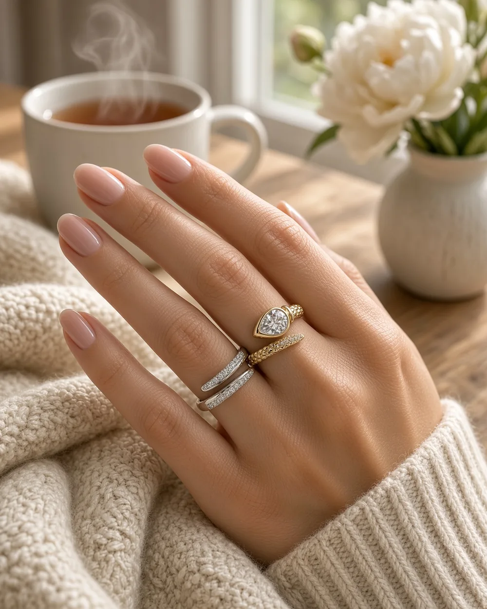 Pear Stone Ring Stack, handcrafted jewelry