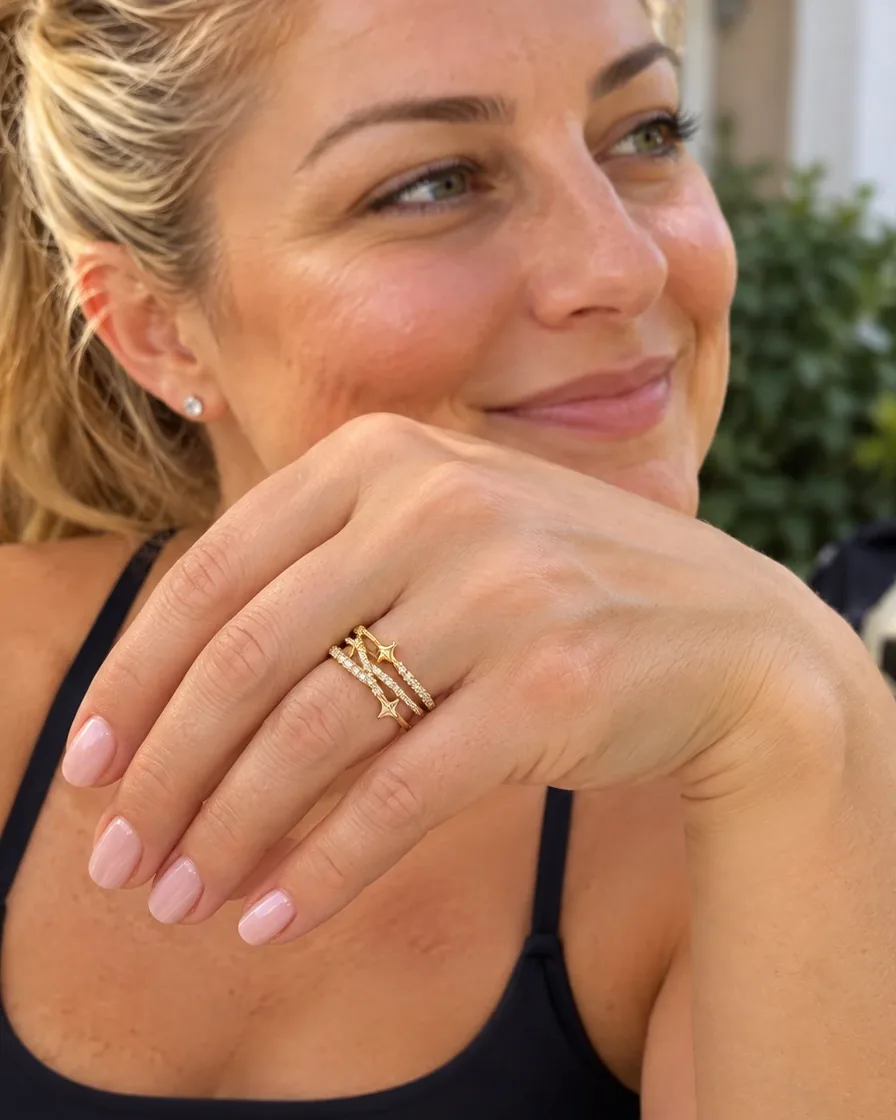 Gold Star Crossover Ring, handcrafted jewelry