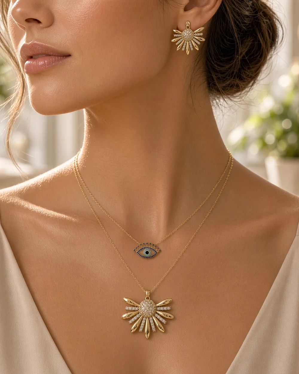 Sunburst & Evil Eye Layer, handcrafted jewelry