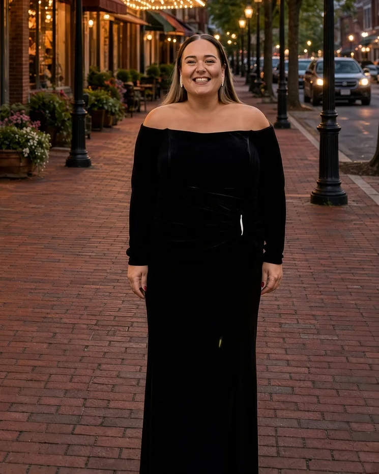 Nisa Tekcicek, founder of Vera Belle, smiling on Lancaster Avenue at dusk